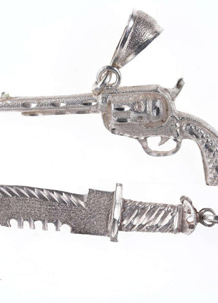 Retro Tough Guy Sterling Pendants Knife and Pistol - Estate Fresh Austin