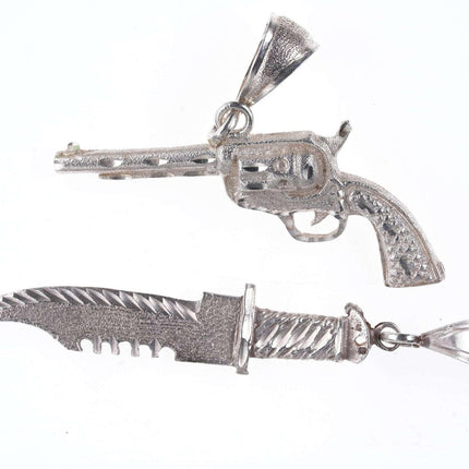 Retro Tough Guy Sterling Pendants Knife and Pistol - Estate Fresh Austin