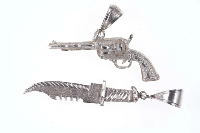 Retro Tough Guy Sterling Pendants Knife and Pistol - Estate Fresh Austin