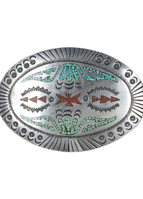 Richard Begay Navajo 1981 Chip inlay sterling belt buckle - Estate Fresh Austin