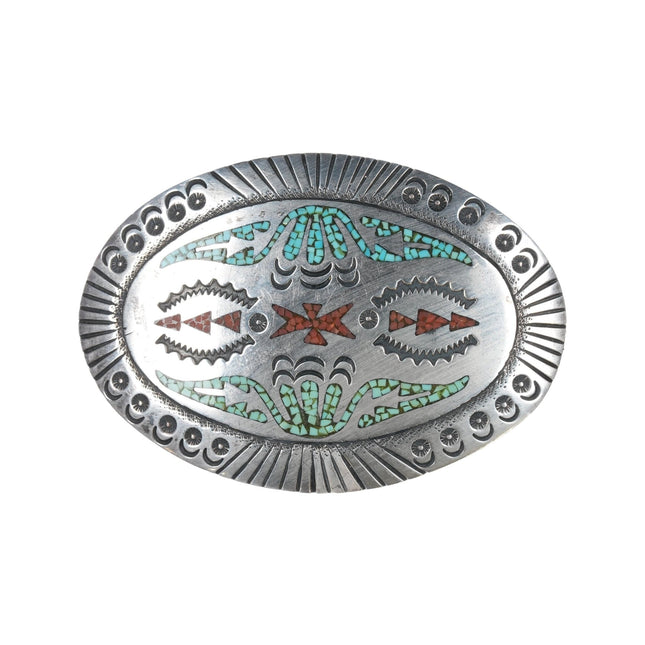 Richard Begay Navajo 1981 Chip inlay sterling belt buckle - Estate Fresh Austin