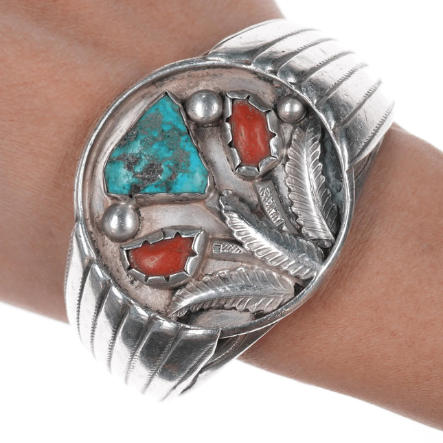 Richard Henry Yazzie, Navajo (1927-2000) heavy sterling, turquoise, and coral cuff bracelet - Estate Fresh Austin