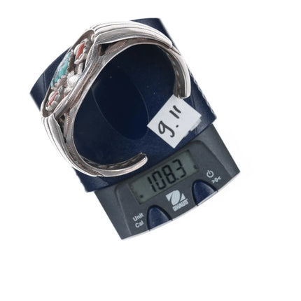 Richard Henry Yazzie, Navajo (1927-2000) heavy sterling, turquoise, and coral cuff bracelet - Estate Fresh Austin