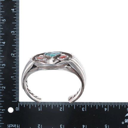 Richard Henry Yazzie, Navajo (1927-2000) heavy sterling, turquoise, and coral cuff bracelet - Estate Fresh Austin