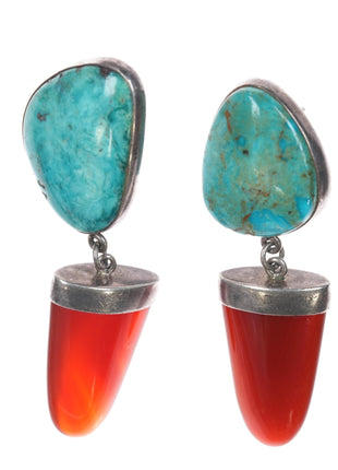 Richard Lindsay designs sterling turquoise, and orange chalcedony earrings - Estate Fresh Austin