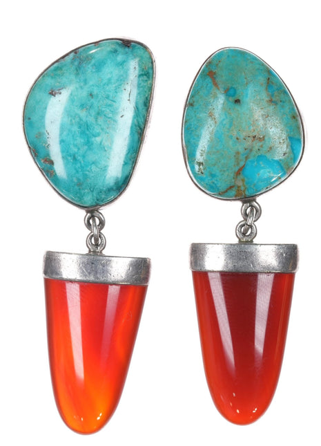 Richard Lindsay designs sterling turquoise, and orange chalcedony earrings - Estate Fresh Austin