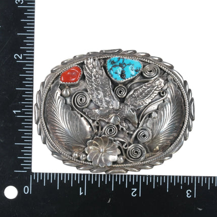 Richard & Rita Begay Navajo Sterling Eagle belt buckle with turquoise/coral - Estate Fresh Austin