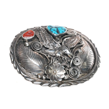 Richard & Rita Begay Navajo Sterling Eagle belt buckle with turquoise/coral - Estate Fresh Austin