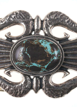 Robert Chee Cast Sterling/ Carrico lake turquoise belt buckle - Estate Fresh Austin