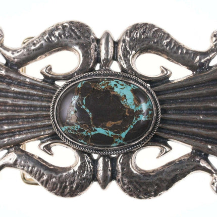 Robert Chee Cast Sterling/ Carrico lake turquoise belt buckle - Estate Fresh Austin