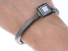 Ronnie Willie (Navajo) Heavy stamped sterling bracelet with jet and shell inlay - Estate Fresh Austin