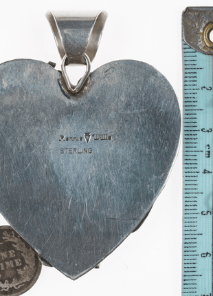 Ronnie Willie (Navajo) Large Silver heart pendant with turquoise - Estate Fresh Austin