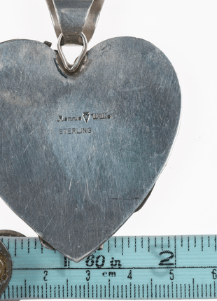 Ronnie Willie (Navajo) Large Silver heart pendant with turquoise - Estate Fresh Austin