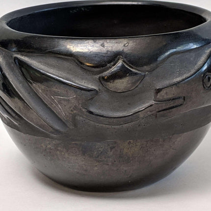 Rose Gonzales (1900 - 1989), San Ildefonso Pueblo Wide Bowl with Carved Avanyu - Estate Fresh Austin