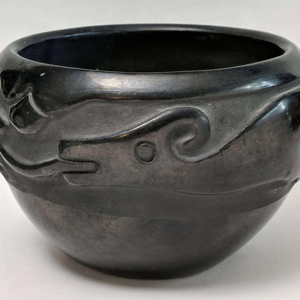 Rose Gonzales (1900 - 1989), San Ildefonso Pueblo Wide Bowl with Carved Avanyu - Estate Fresh Austin