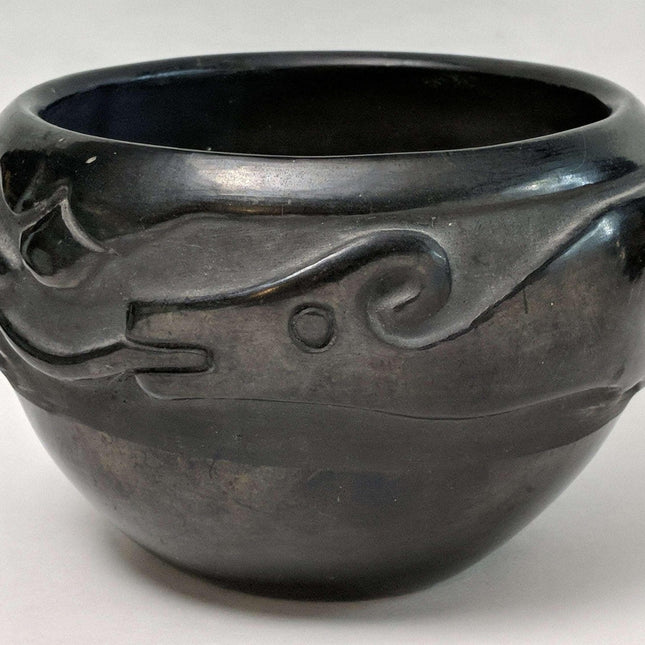 Rose Gonzales (1900 - 1989), San Ildefonso Pueblo Wide Bowl with Carved Avanyu - Estate Fresh Austin