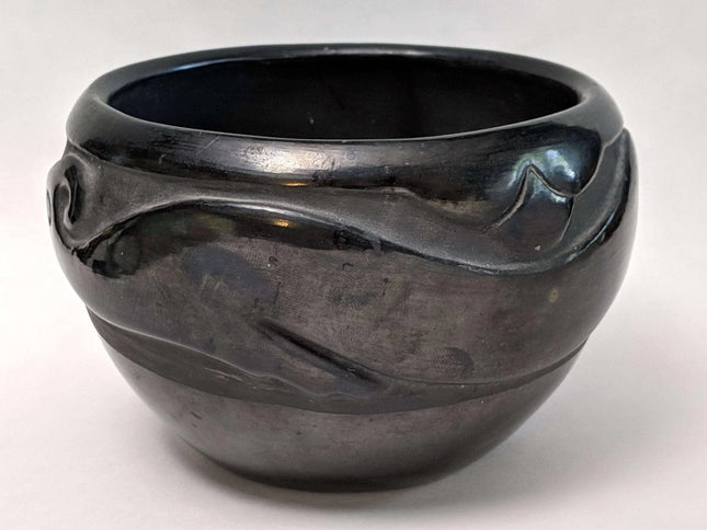 Rose Gonzales (1900-1989), San Ildefonso Pueblo Wide Bowl with Carved Avanyu - Estate Fresh Austin