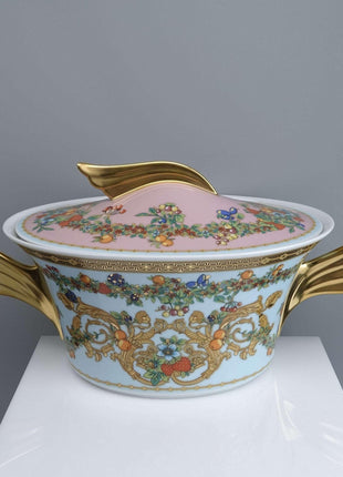 Rosenthal Versace Covered Vegetable Jardin de Versace Pink and blue with Heavy G - Estate Fresh Austin