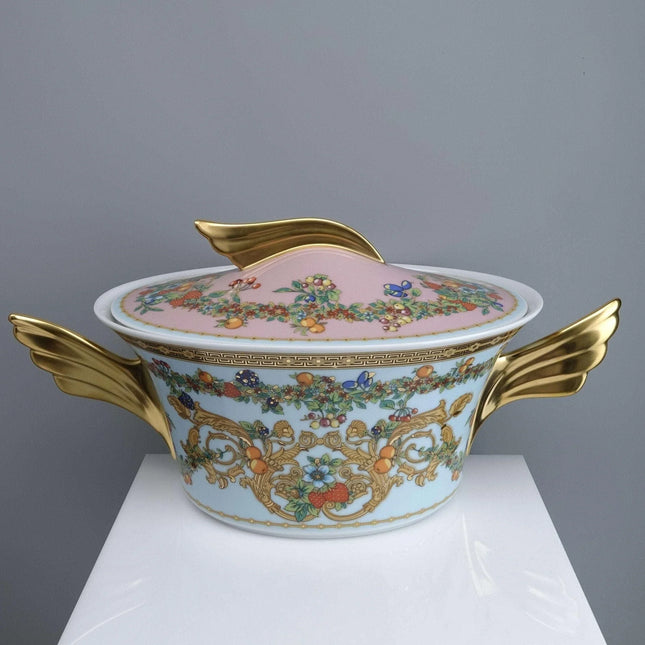 Rosenthal Versace Covered Vegetable Jardin de Versace Pink and blue with Heavy G - Estate Fresh Austin