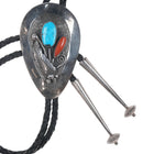 Roy Vandever (1936-2009) Silver turquoise, and coral bolo tie - Estate Fresh Austin