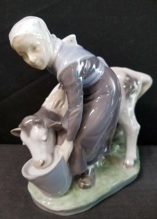 Royal Copenhagen Farm Girl Feeding Cow Figure c.1950 6.5" - Estate Fresh Austin