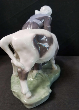 Royal Copenhagen Farm Girl Feeding Cow Figure c.1950 6.5" - Estate Fresh Austin