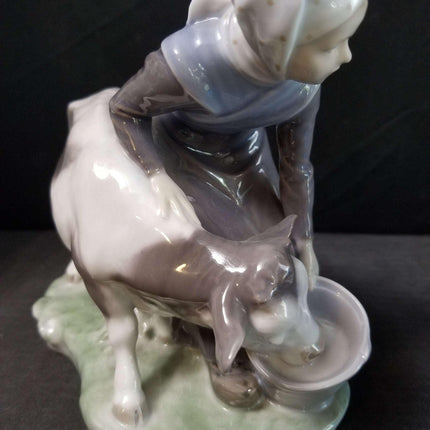 Royal Copenhagen Farm Girl Feeding Cow Figure c.1950 6.5" - Estate Fresh Austin