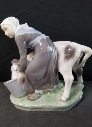 Royal Copenhagen Farm Girl Feeding Cow Figure c.1950 6.5" - Estate Fresh Austin