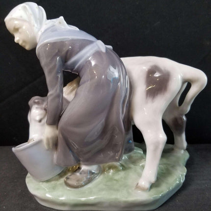 Royal Copenhagen Farm Girl Feeding Cow Figure c.1950 6.5" - Estate Fresh Austin