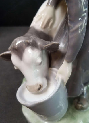 Royal Copenhagen Farm Girl Feeding Cow Figure c.1950 6.5" - Estate Fresh Austin