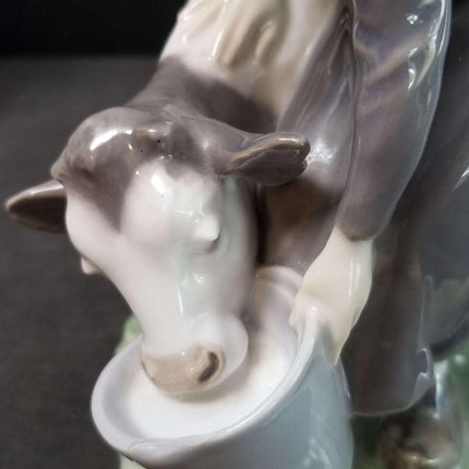 Royal Copenhagen Farm Girl Feeding Cow Figure c.1950 6.5" - Estate Fresh Austin