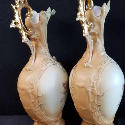 Royal Rudolstadt embossed Porcelain Hand Painted Floral COLOSSAL 15.5" Ewers Go - Estate Fresh Austin