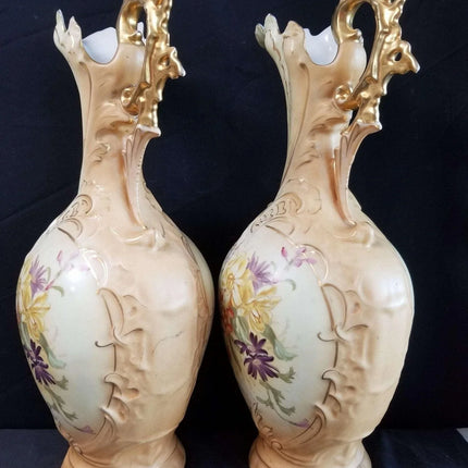 Royal Rudolstadt embossed Porcelain Hand Painted Floral COLOSSAL 15.5" Ewers Go - Estate Fresh Austin