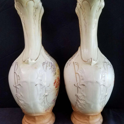 Royal Rudolstadt embossed Porcelain Hand Painted Floral COLOSSAL 15.5" Ewers Go - Estate Fresh Austin