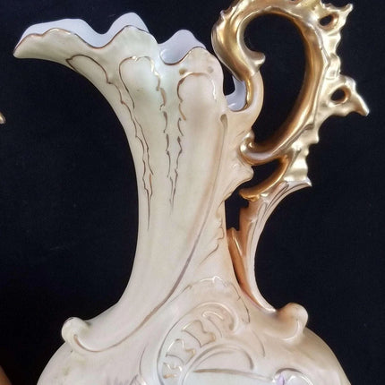 Royal Rudolstadt embossed Porcelain Hand Painted Floral COLOSSAL 15.5" Ewers Go - Estate Fresh Austin