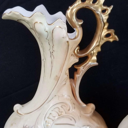 Royal Rudolstadt embossed Porcelain Hand Painted Floral COLOSSAL 15.5" Ewers Go - Estate Fresh Austin