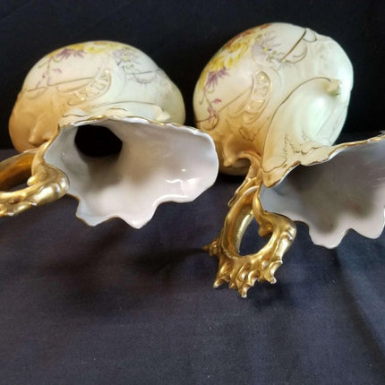 Royal Rudolstadt embossed Porcelain Hand Painted Floral COLOSSAL 15.5" Ewers Go - Estate Fresh Austin