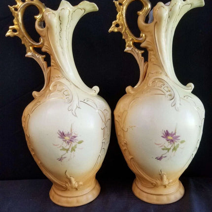 Royal Rudolstadt embossed Porcelain Hand Painted Floral COLOSSAL 15.5" Ewers Go - Estate Fresh Austin