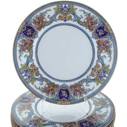 Royal Worcester Green/Blue Scrolls Instruments Dinner Plate set - Estate Fresh Austin