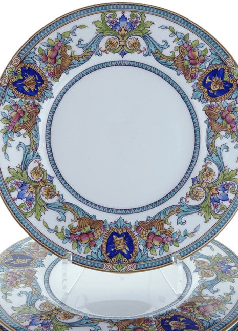 Royal Worcester Green/Blue Scrolls Instruments Dinner Plate set - Estate Fresh Austin