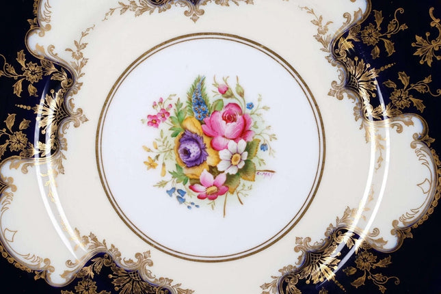 Royal Worcester Hand painted artist signed dinner plate with cobalt rim - Estate Fresh Austin