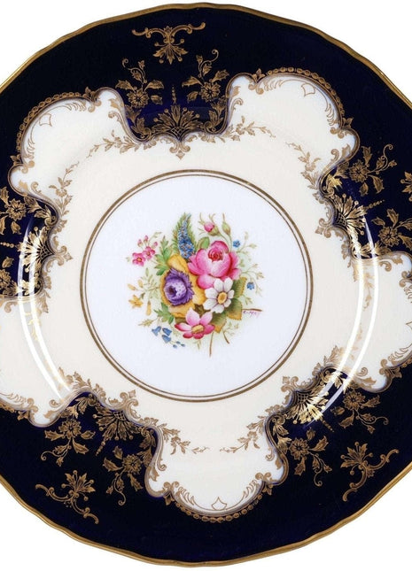 Royal Worcester Hand painted artist signed dinner plate with cobalt rim - Estate Fresh Austin