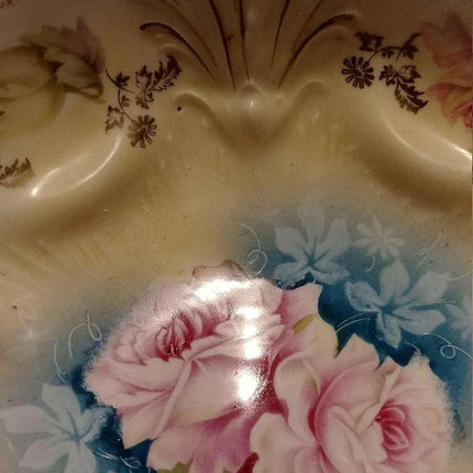 R.S. PRUSSIA Lily Mold deep Bowl c.1890's Vivid Colors Gold 9.25" - Estate Fresh Austin