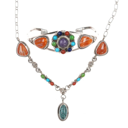 Running Bear Shop Sterling, turquoise, spiny oyster, necklace and cuff bracelet - Estate Fresh Austin