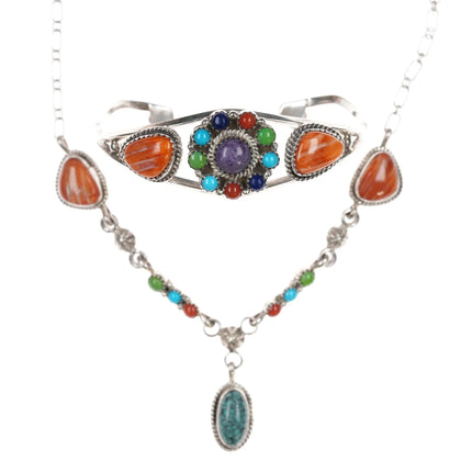 Running Bear Shop Sterling, turquoise, spiny oyster, necklace and cuff bracelet - Estate Fresh Austin