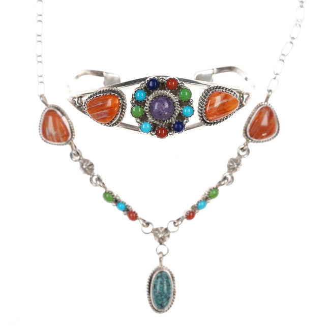 Running Bear Shop Sterling, turquoise, spiny oyster, necklace and cuff bracelet - Estate Fresh Austin