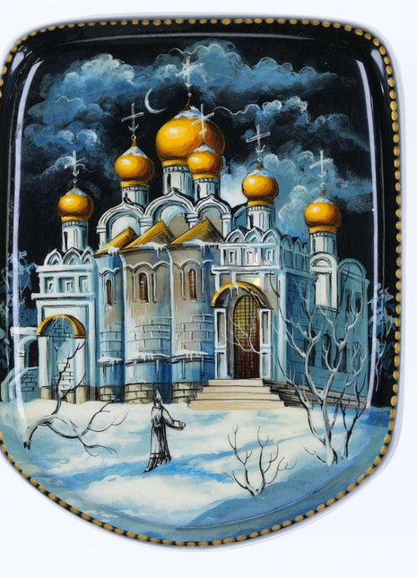 Russian Fedoskino Lacquer Box cathedral in winter - Estate Fresh Austin