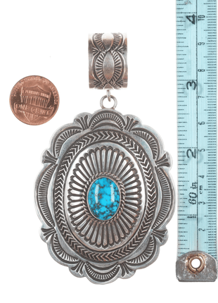 S BlackGoat Navajo stamped silver and turquoise pendant - Estate Fresh Austin