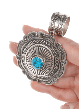 S BlackGoat Navajo stamped silver and turquoise pendant - Estate Fresh Austin