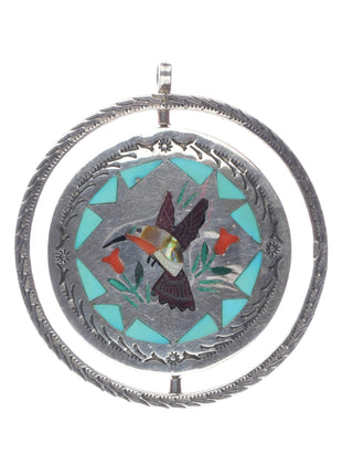 Sammy and Esther Guardian Zuni Spinner pendant Blue jay/Hummingbird sterling - Estate Fresh Austin